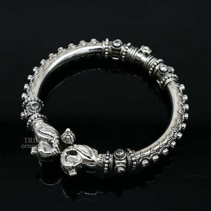 TRIBAL ORNAMENTS Bracelets 925 Sterling silver handmade vintage peacock design cubic zircon stone tribal ethnic belly dance bangle bracelet gifting kada Rnsk621
