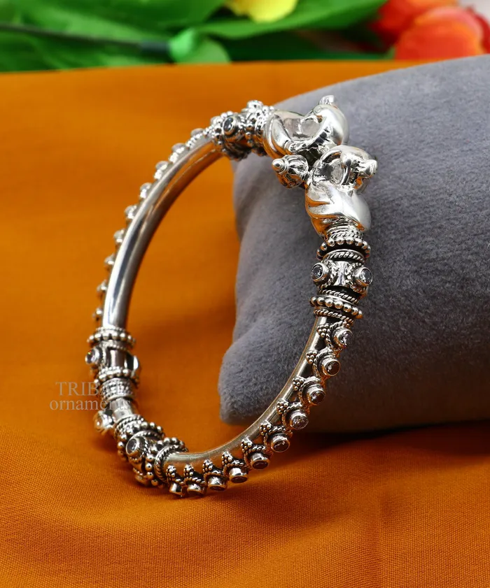 TRIBAL ORNAMENTS Bracelets 925 Sterling silver handmade vintage peacock design cubic zircon stone tribal ethnic belly dance bangle bracelet gifting kada Rnsk621