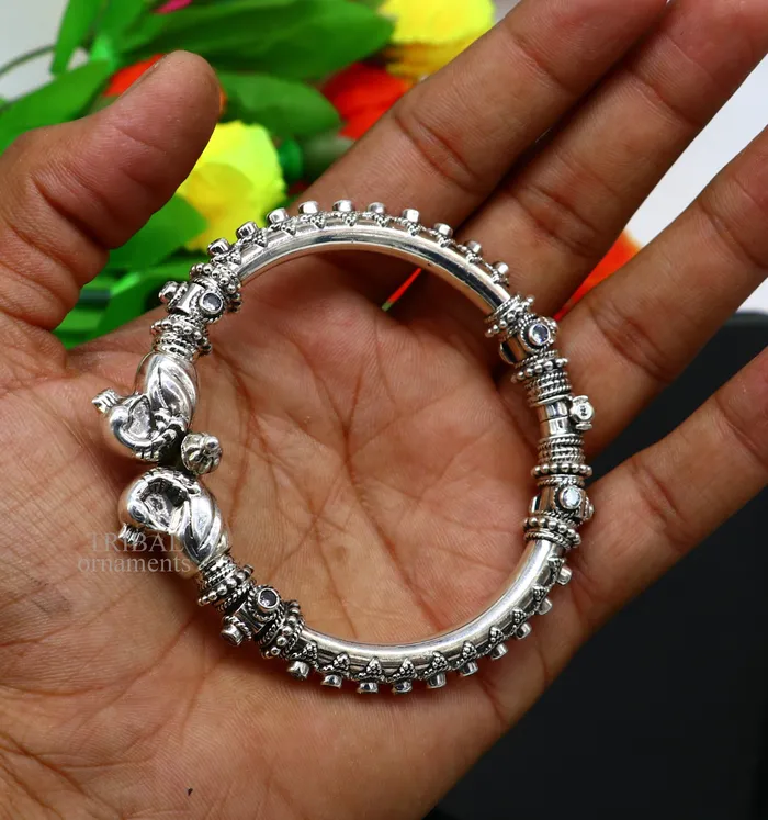 TRIBAL ORNAMENTS Bracelets 925 Sterling silver handmade vintage peacock design cubic zircon stone tribal ethnic belly dance bangle bracelet gifting kada Rnsk621