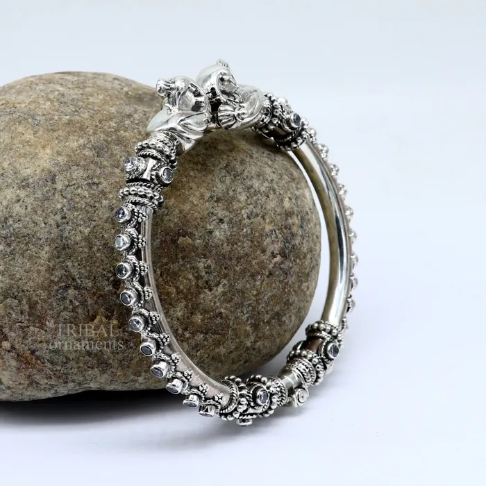 TRIBAL ORNAMENTS Bracelets 925 Sterling silver handmade vintage peacock design cubic zircon stone tribal ethnic belly dance bangle bracelet gifting kada Rnsk621