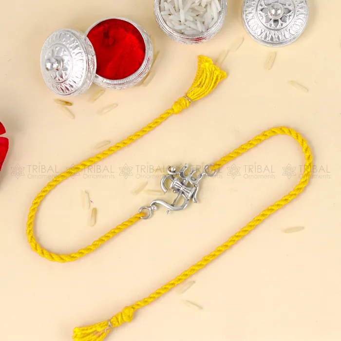 TRIBAL ORNAMENTS Bracelets 925 Sterling silver Om with trishul design pendant Rakhi bracelet Rakshabandhan festival rk362 TRIBAL ORNAMENTS Bracelets 925 Sterling silver Om with trishul design pendant Rakhi bracelet Rakshabandhan festival rk362