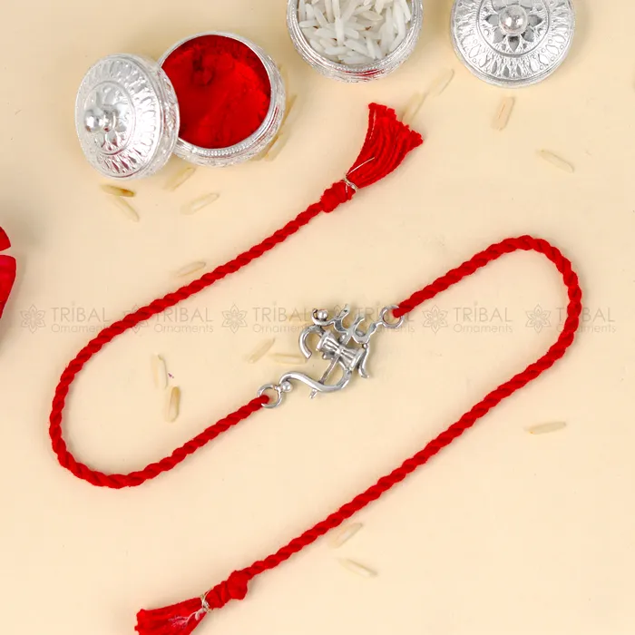 TRIBAL ORNAMENTS Bracelets 925 Sterling silver Om with trishul design pendant Rakhi bracelet Rakshabandhan festival rk362 TRIBAL ORNAMENTS Bracelets 925 Sterling silver Om with trishul design pendant Rakhi bracelet Rakshabandhan festival rk362