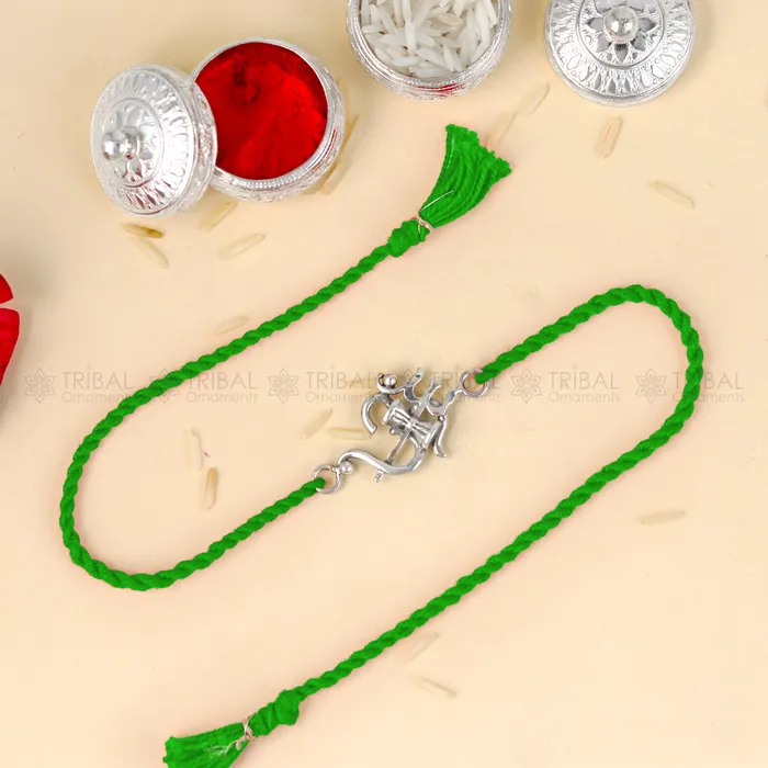 TRIBAL ORNAMENTS Bracelets 925 Sterling silver Om with trishul design pendant Rakhi bracelet Rakshabandhan festival rk362 TRIBAL ORNAMENTS Bracelets 925 Sterling silver Om with trishul design pendant Rakhi bracelet Rakshabandhan festival rk362