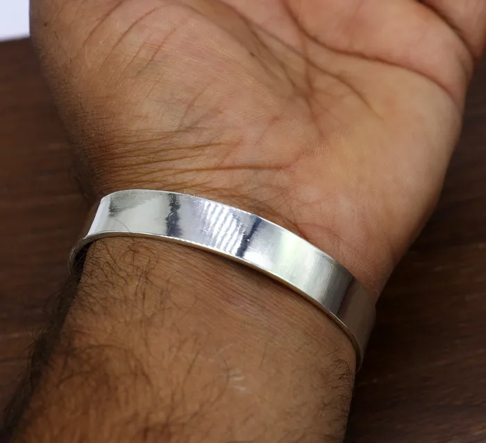 TRIBAL ORNAMENTS Bracelets 925 Sterling silver plain flat Cuff BraceletMens Silver Bangle braceletplain solid cuff kada bracelet for both mens girls cuff217
