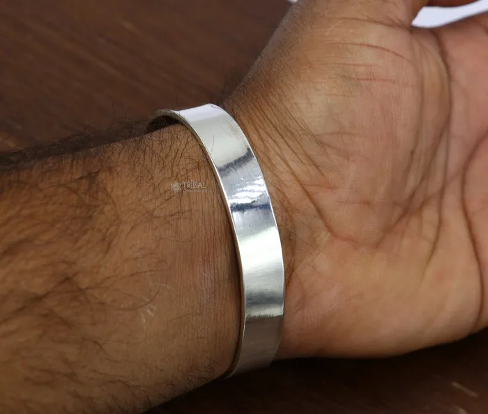 TRIBAL ORNAMENTS Bracelets 925 Sterling silver plain flat Cuff BraceletMens Silver Bangle braceletplain solid cuff kada bracelet for both mens girls cuff217