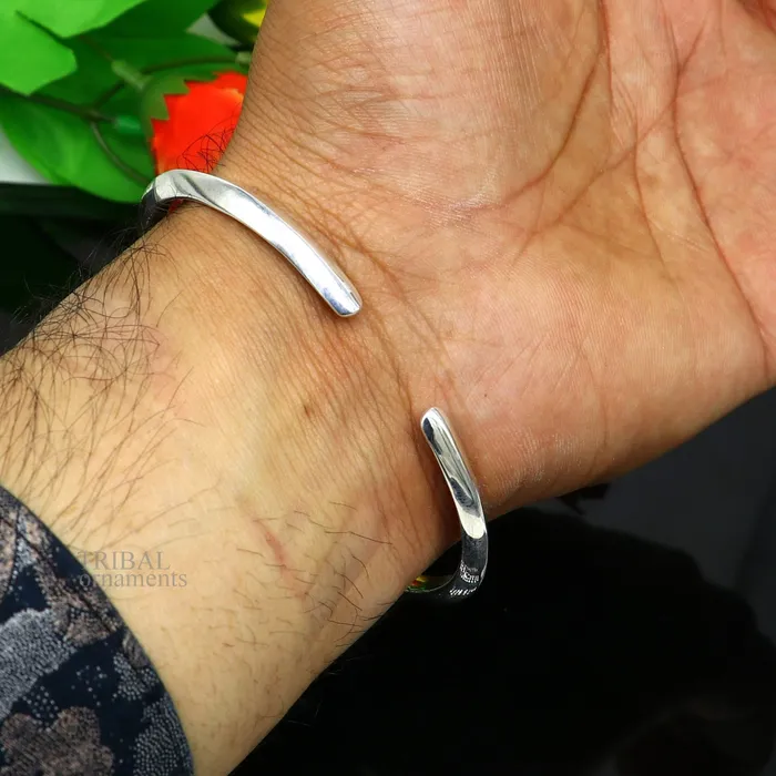 TRIBAL ORNAMENTS Bracelets 925 sterling silver plain shiny designer bangle bracelet kada excellent personalized gifting adjustable fancy bangle mens or girls cuff88