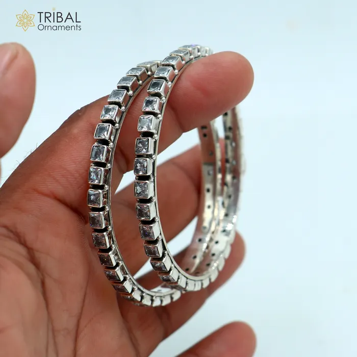 TRIBAL ORNAMENTS Bracelets 925 sterling silver qubic zircon stone wedding anniversary gifting functional bangle bracelet vintage tribal jewelry nba434