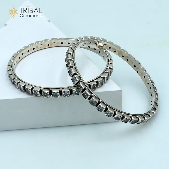 TRIBAL ORNAMENTS Bracelets 925 sterling silver qubic zircon stone wedding anniversary gifting functional bangle bracelet vintage tribal jewelry nba434