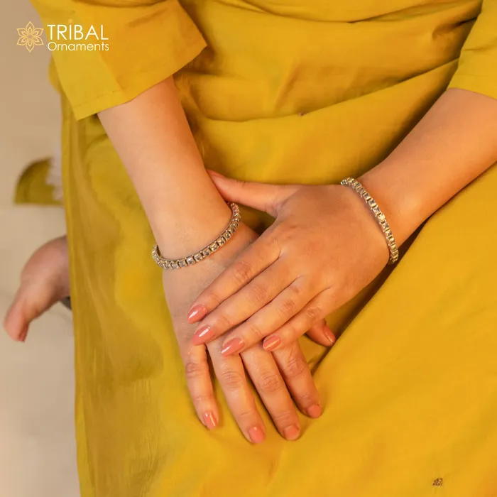 TRIBAL ORNAMENTS Bracelets 925 sterling silver qubic zircon stone wedding anniversary gifting functional bangle bracelet vintage tribal jewelry nba434