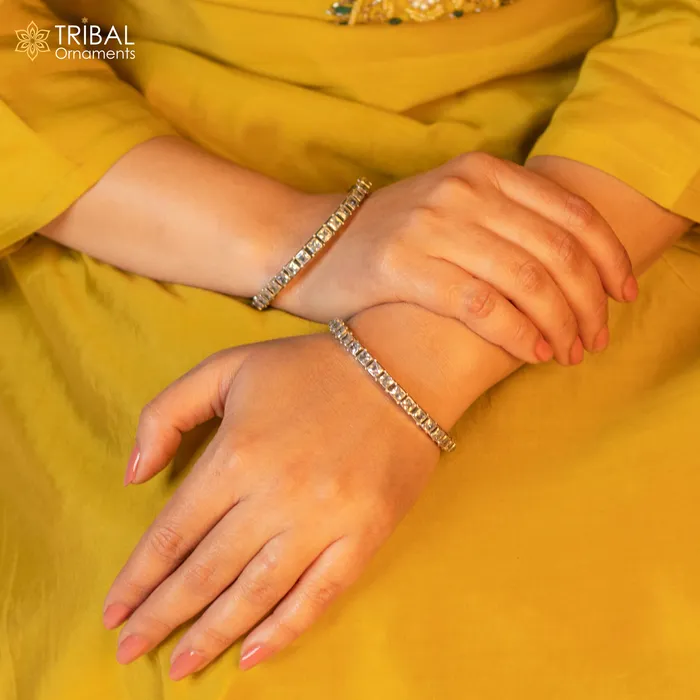TRIBAL ORNAMENTS Bracelets 925 sterling silver qubic zircon stone wedding anniversary gifting functional bangle bracelet vintage tribal jewelry nba434