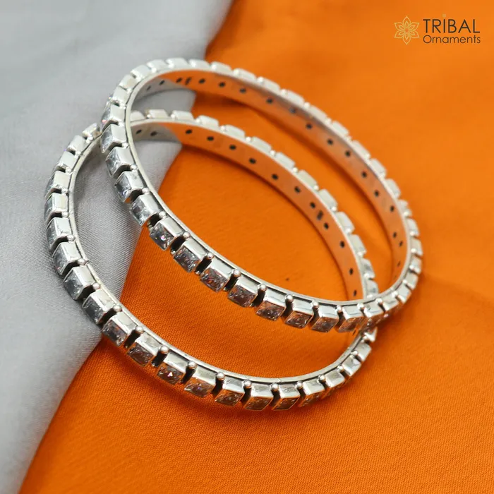 TRIBAL ORNAMENTS Bracelets 925 sterling silver qubic zircon stone wedding anniversary gifting functional bangle bracelet vintage tribal jewelry nba434