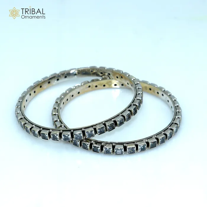 TRIBAL ORNAMENTS Bracelets 925 sterling silver qubic zircon stone wedding anniversary gifting functional bangle bracelet vintage tribal jewelry nba434