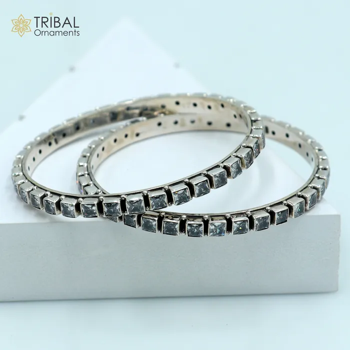 TRIBAL ORNAMENTS Bracelets 925 sterling silver qubic zircon stone wedding anniversary gifting functional bangle bracelet vintage tribal jewelry nba434