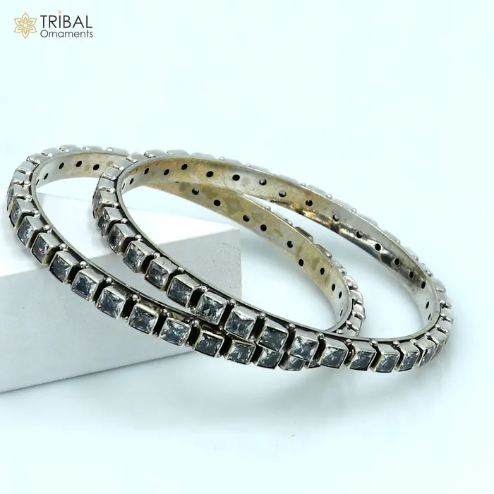 TRIBAL ORNAMENTS Bracelets 925 sterling silver qubic zircon stone wedding anniversary gifting functional bangle bracelet vintage tribal jewelry nba434