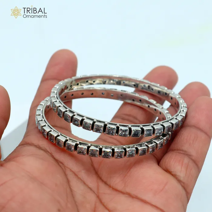 TRIBAL ORNAMENTS Bracelets 925 sterling silver qubic zircon stone wedding anniversary gifting functional bangle bracelet vintage tribal jewelry nba434