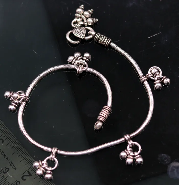 TRIBAL ORNAMENTS Bracelets 925 Sterling silver vintage handmade antique design stylish anklet foot bracelet hanging bells tribal belly dance charm ankle jewelry ank120
