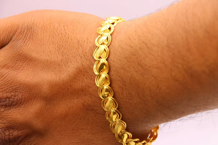 TRIBAL ORNAMENTS Bracelets Handmade Fabulous 22k yellow gold lotus design bracelet chain unisex indian stylish jewelry TRIBAL ORNAMENTS Bracelets Handmade Fabulous 22k yellow gold lotus design bracelet chain unisex indian stylish jewelry