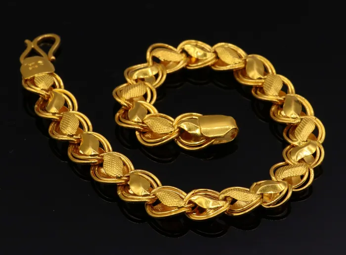 TRIBAL ORNAMENTS Bracelets Handmade Fabulous 22k yellow gold lotus design bracelet chain unisex indian stylish jewelry TRIBAL ORNAMENTS Bracelets Handmade Fabulous 22k yellow gold lotus design bracelet chain unisex indian stylish jewelry