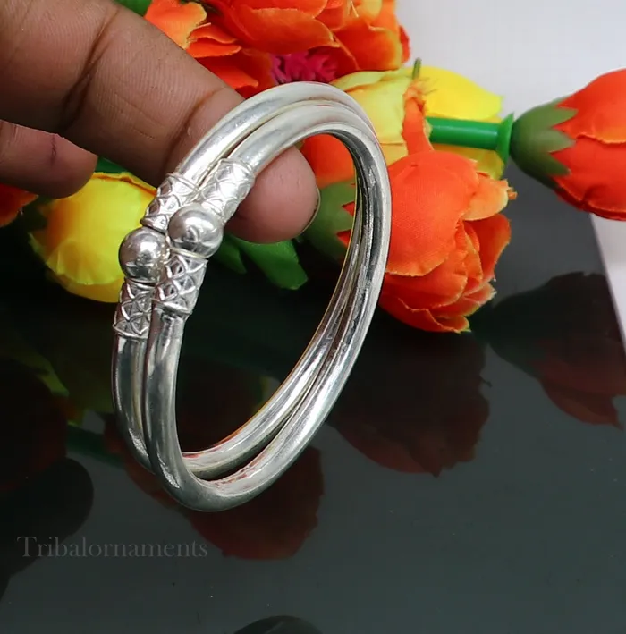 TRIBAL ORNAMENTS Bracelets Plain shiny sterling silver stylish designer bangle bracelet kada pure silver gifting jewelry brides made bangles from india nba226 TRIBAL ORNAMENTS Bracelets Plain shiny sterling silver stylish designer bangle bracelet kada pure silver gifting jewelry brides made bangles from india nba226