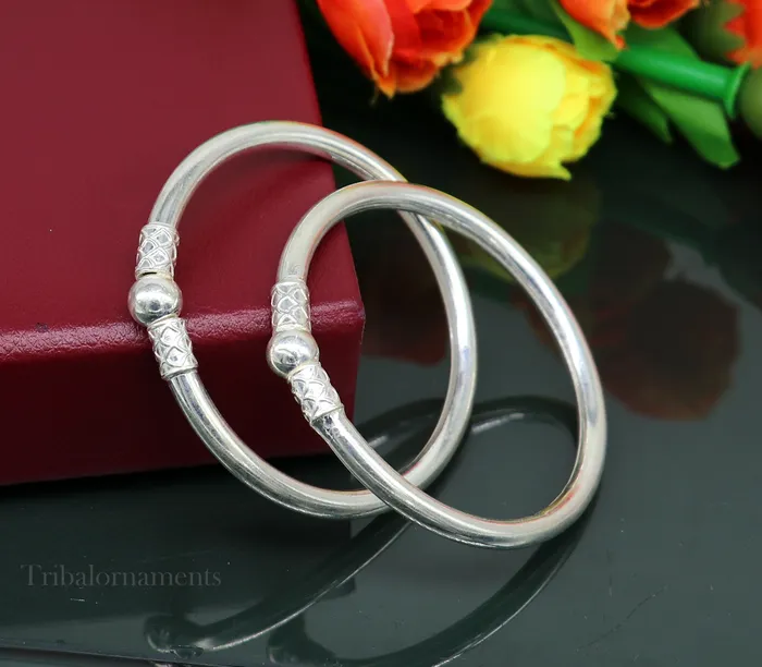 TRIBAL ORNAMENTS Bracelets Plain shiny sterling silver stylish designer bangle bracelet kada pure silver gifting jewelry brides made bangles from india nba226