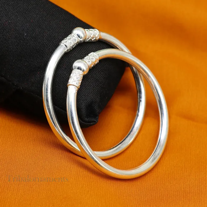 TRIBAL ORNAMENTS Bracelets Plain shiny sterling silver stylish designer bangle bracelet kada pure silver gifting jewelry brides made bangles from india nba226