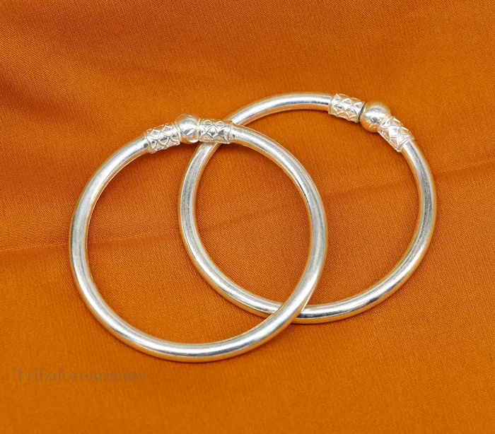 TRIBAL ORNAMENTS Bracelets Plain shiny sterling silver stylish designer bangle bracelet kada pure silver gifting jewelry brides made bangles from india nba226