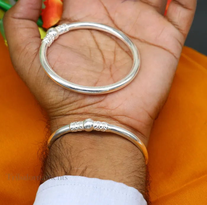 TRIBAL ORNAMENTS Bracelets Plain shiny sterling silver stylish designer bangle bracelet kada pure silver gifting jewelry brides made bangles from india nba226