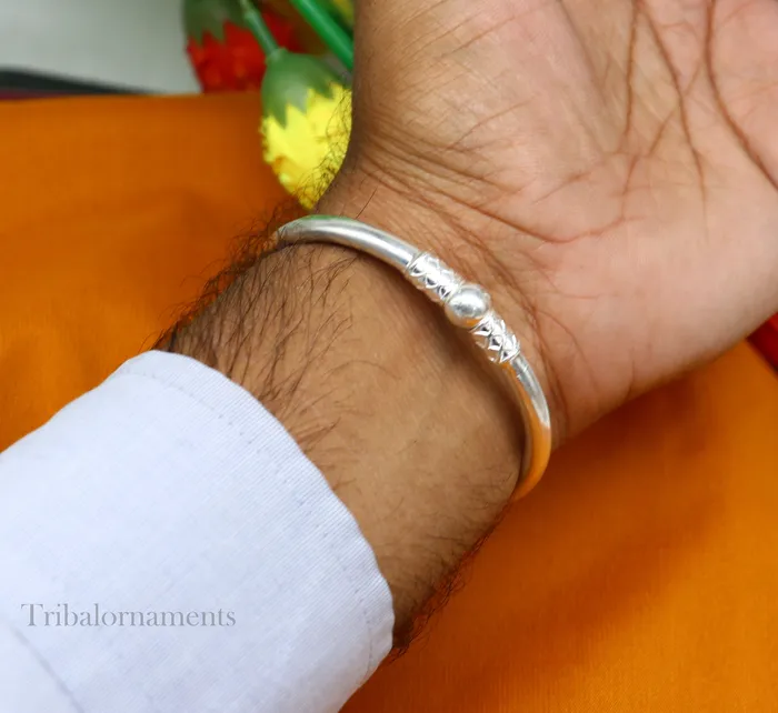 TRIBAL ORNAMENTS Bracelets Plain shiny sterling silver stylish designer bangle bracelet kada pure silver gifting jewelry brides made bangles from india nba226