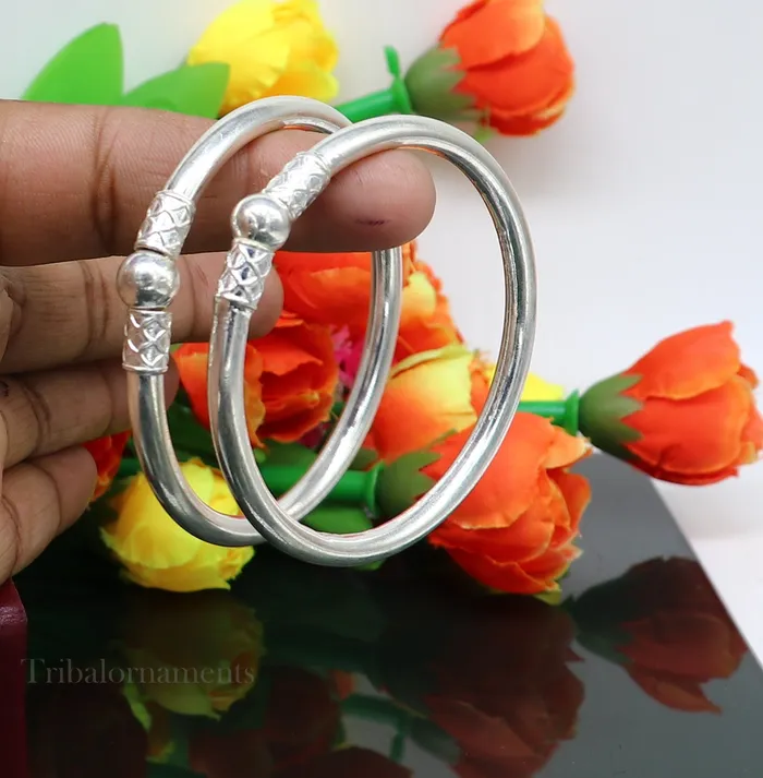 TRIBAL ORNAMENTS Bracelets Plain shiny sterling silver stylish designer bangle bracelet kada pure silver gifting jewelry brides made bangles from india nba226