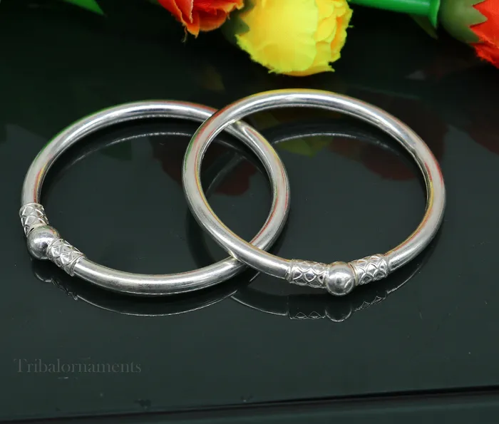 TRIBAL ORNAMENTS Bracelets Plain shiny sterling silver stylish designer bangle bracelet kada pure silver gifting jewelry brides made bangles from india nba226