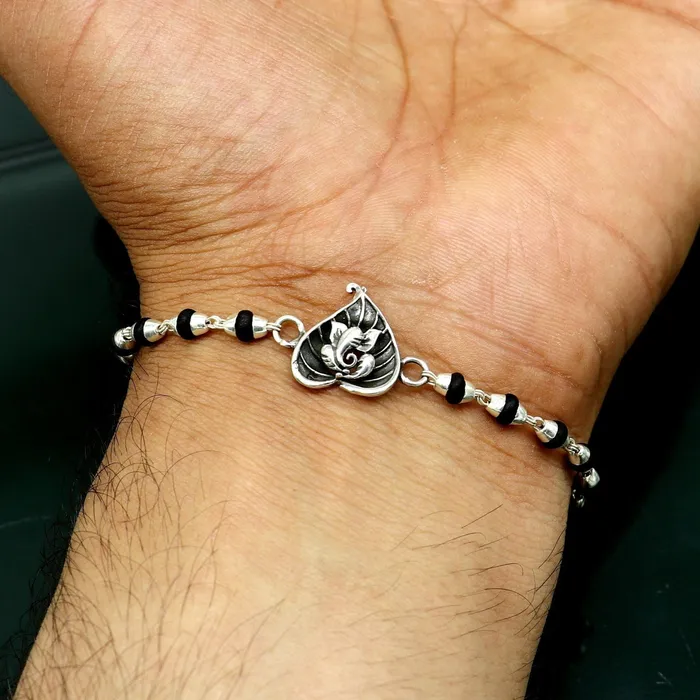 TRIBAL ORNAMENTS Bracelets Pure 925 sterling silver Ganesha design tulsi beaded Rakhi Bracelet special personalized Rakshabandhan gift for brother rk013 TRIBAL ORNAMENTS Bracelets Pure 925 sterling silver Ganesha design tulsi beaded Rakhi Bracelet special personalized Rakshabandhan gift for brother rk013