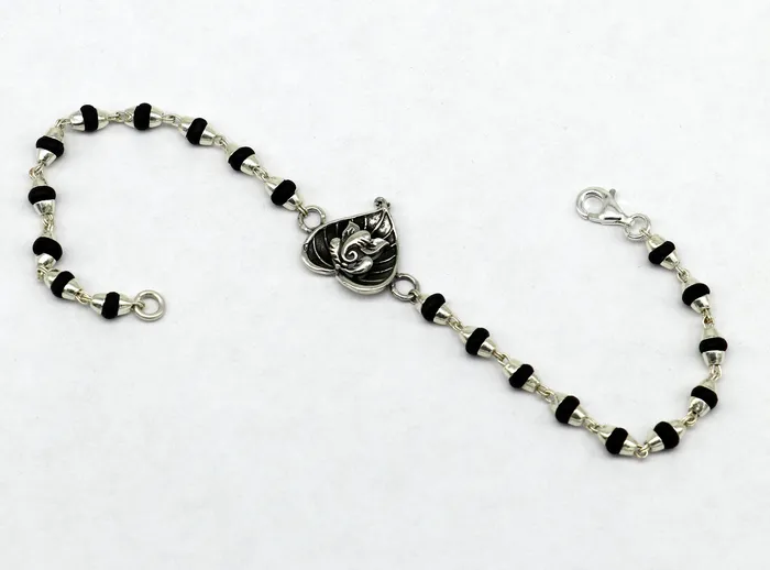 TRIBAL ORNAMENTS Bracelets Pure 925 sterling silver Ganesha design tulsi beaded Rakhi Bracelet special personalized Rakshabandhan gift for brother rk013 TRIBAL ORNAMENTS Bracelets Pure 925 sterling silver Ganesha design tulsi beaded Rakhi Bracelet special personalized Rakshabandhan gift for brother rk013