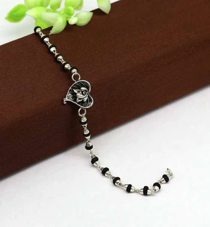 TRIBAL ORNAMENTS Bracelets Pure 925 sterling silver Ganesha design tulsi beaded Rakhi Bracelet special personalized Rakshabandhan gift for brother rk013 TRIBAL ORNAMENTS Bracelets Pure 925 sterling silver Ganesha design tulsi beaded Rakhi Bracelet special personalized Rakshabandhan gift for brother rk013