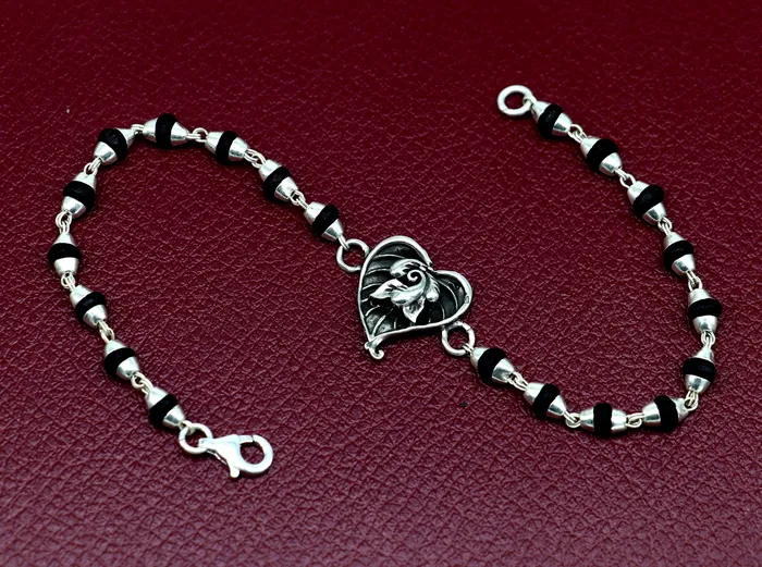 TRIBAL ORNAMENTS Bracelets Pure 925 sterling silver Ganesha design tulsi beaded Rakhi Bracelet special personalized Rakshabandhan gift for brother rk013 TRIBAL ORNAMENTS Bracelets Pure 925 sterling silver Ganesha design tulsi beaded Rakhi Bracelet special personalized Rakshabandhan gift for brother rk013