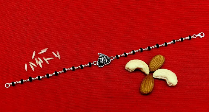 TRIBAL ORNAMENTS Bracelets Pure 925 sterling silver Ganesha design tulsi beaded Rakhi Bracelet special personalized Rakshabandhan gift for brother rk013 TRIBAL ORNAMENTS Bracelets Pure 925 sterling silver Ganesha design tulsi beaded Rakhi Bracelet special personalized Rakshabandhan gift for brother rk013