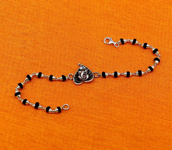 TRIBAL ORNAMENTS Bracelets Pure 925 sterling silver Ganesha design tulsi beaded Rakhi Bracelet special personalized Rakshabandhan gift for brother rk013 TRIBAL ORNAMENTS Bracelets Pure 925 sterling silver Ganesha design tulsi beaded Rakhi Bracelet special personalized Rakshabandhan gift for brother rk013