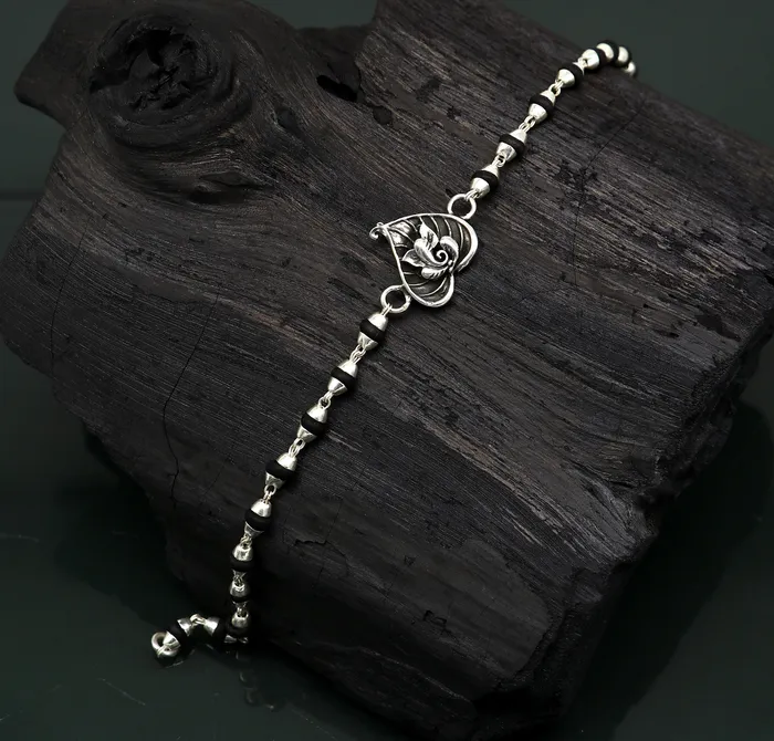 TRIBAL ORNAMENTS Bracelets Pure 925 sterling silver Ganesha design tulsi beaded Rakhi Bracelet special personalized Rakshabandhan gift for brother rk013 TRIBAL ORNAMENTS Bracelets Pure 925 sterling silver Ganesha design tulsi beaded Rakhi Bracelet special personalized Rakshabandhan gift for brother rk013