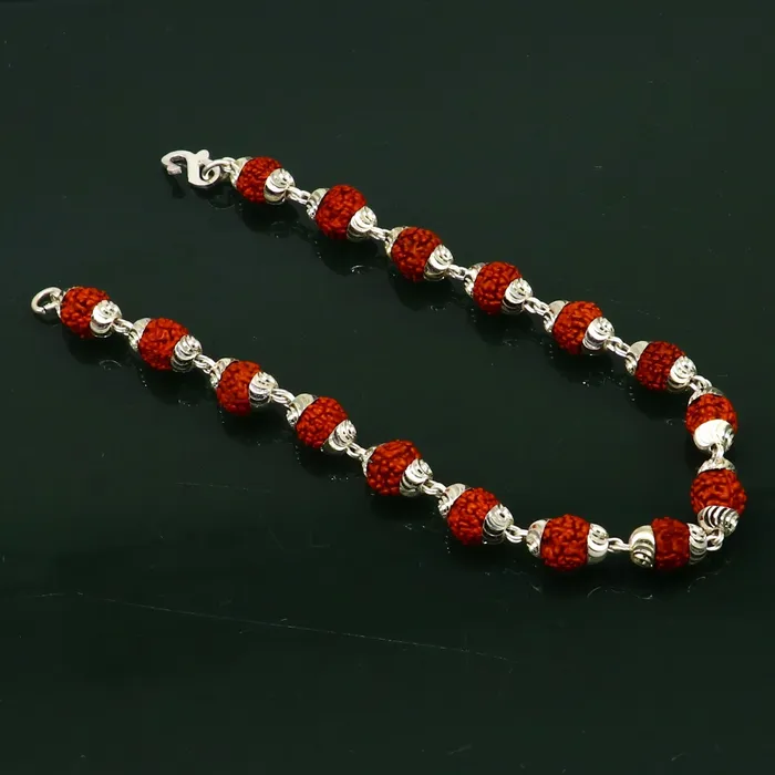 TRIBAL ORNAMENTS Bracelets Solid silver handmade 6 mm Natural Rudraksha beads stunning divine bracelet jewelry from Rajasthan India nsbr298