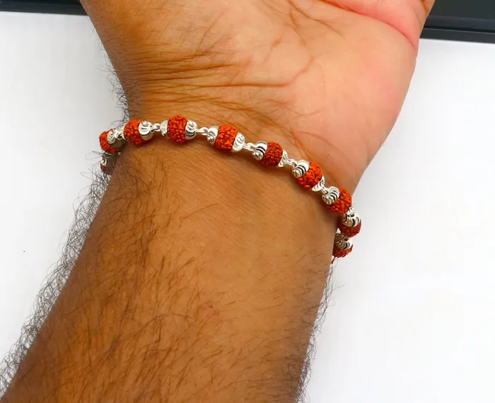 TRIBAL ORNAMENTS Bracelets Solid silver handmade 6 mm Natural Rudraksha beads stunning divine bracelet jewelry from Rajasthan India nsbr298