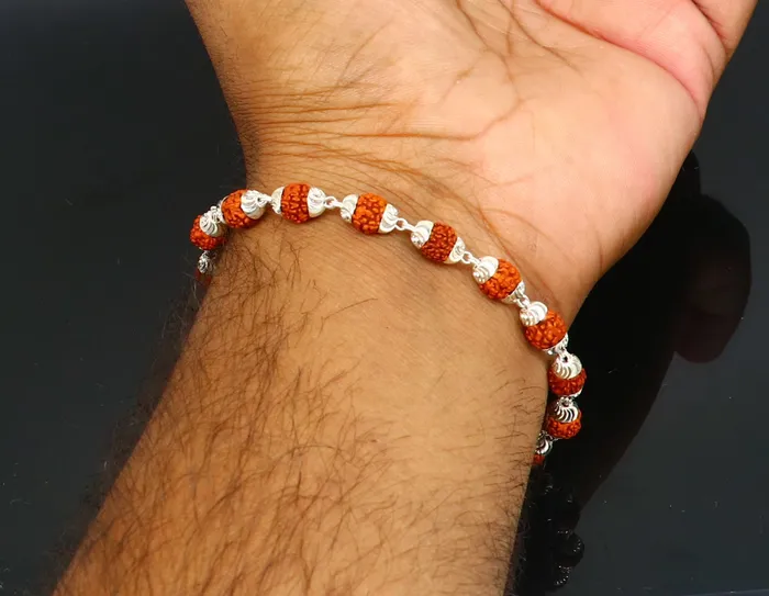 TRIBAL ORNAMENTS Bracelets Solid silver handmade 6 mm Natural Rudraksha beads stunning divine bracelet jewelry from Rajasthan India nsbr298