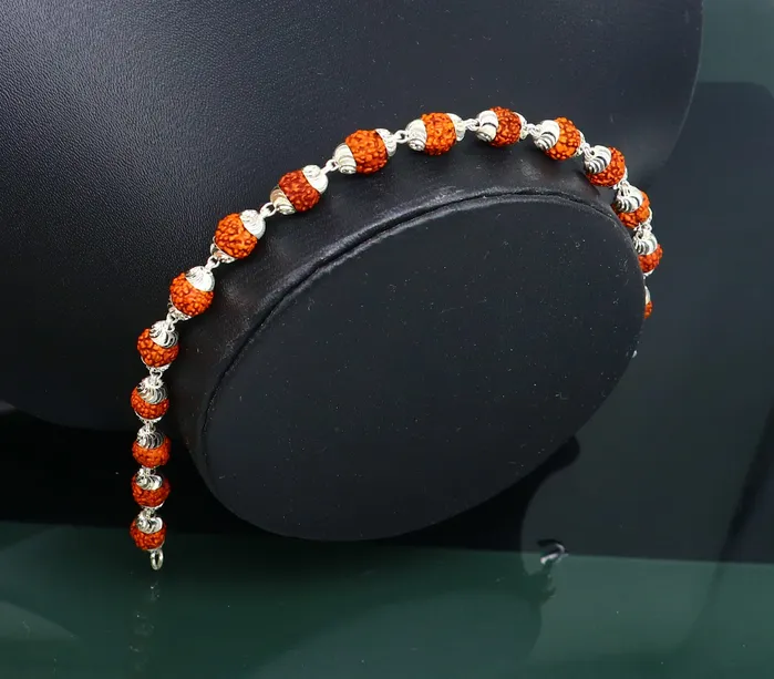 TRIBAL ORNAMENTS Bracelets Solid silver handmade 6 mm Natural Rudraksha beads stunning divine bracelet jewelry from Rajasthan India nsbr298