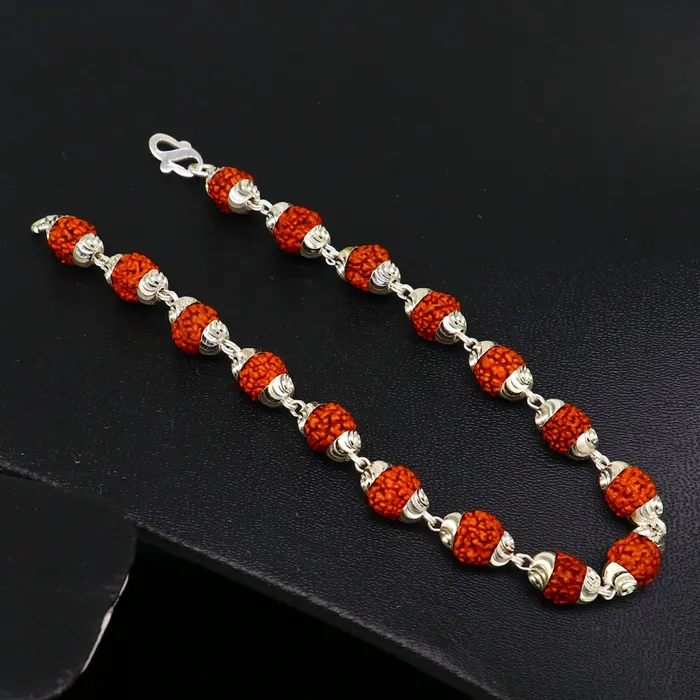 TRIBAL ORNAMENTS Bracelets Solid silver handmade 6 mm Natural Rudraksha beads stunning divine bracelet jewelry from Rajasthan India nsbr298