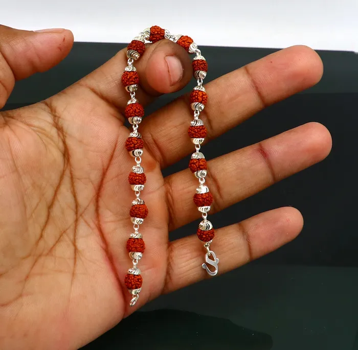 TRIBAL ORNAMENTS Bracelets Solid silver handmade 6 mm Natural Rudraksha beads stunning divine bracelet jewelry from Rajasthan India nsbr298