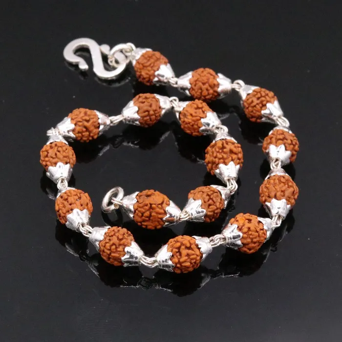 TRIBAL ORNAMENTS Bracelets Vintage 925 sterling silver natural rudraksha beads bracelet fabulous wrist jewelry for unisex from india sbr16