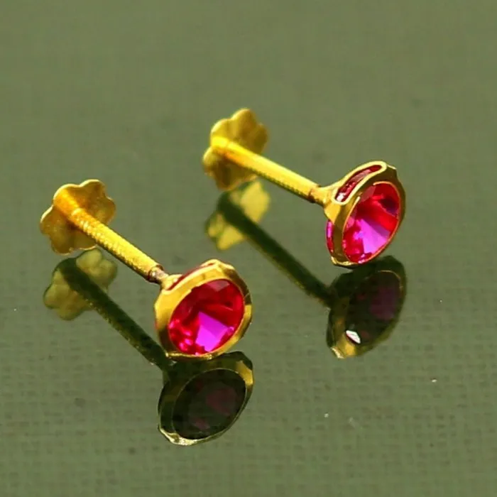 TRIBAL ORNAMENTS Earrings 4mm 18k yellow gold handmade fabulous red cubic zircon stone excellent antique vintage design stud earrings pair unisex jewelry er114 TRIBAL ORNAMENTS Earrings 4mm 18k yellow gold handmade fabulous red cubic zircon stone excellent antique vintage design stud earrings pair unisex jewelry er114