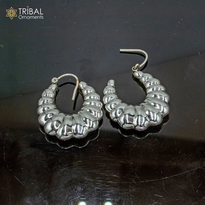 TRIBAL ORNAMENTS Earrings 925 sterling silver handmade drop dangle hoops earrings er202