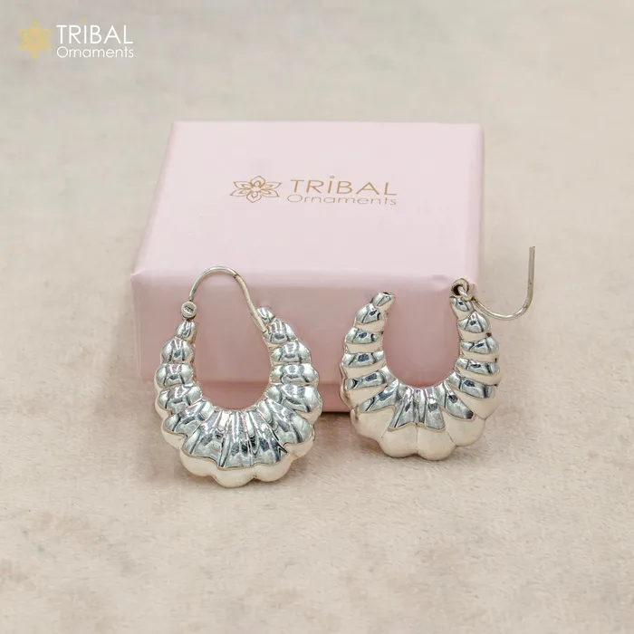 TRIBAL ORNAMENTS Earrings 925 sterling silver handmade drop dangle hoops earrings er202