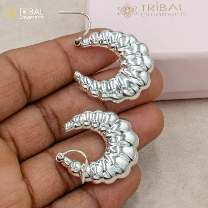 TRIBAL ORNAMENTS Earrings 925 sterling silver handmade drop dangle hoops earrings er202