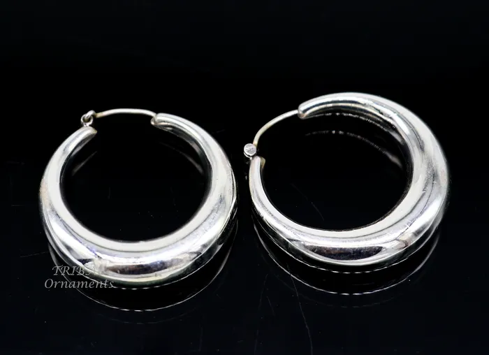 TRIBAL ORNAMENTS Earrings 925 sterling silver handmade fabulous plain shining hoops earrings kundal unisex tribal belly dance ethnic jewelry from india s1066