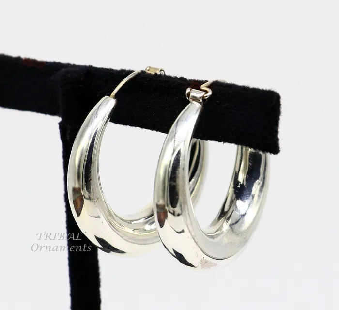 TRIBAL ORNAMENTS Earrings 925 sterling silver handmade fabulous plain shining hoops earrings kundal unisex tribal belly dance ethnic jewelry from india s1066